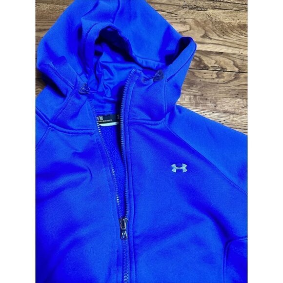 Under Armour C45 Hoodie Blue Coldgear Hooded Full Zip Fleece Sweatshirt - Picture 7 of 7
